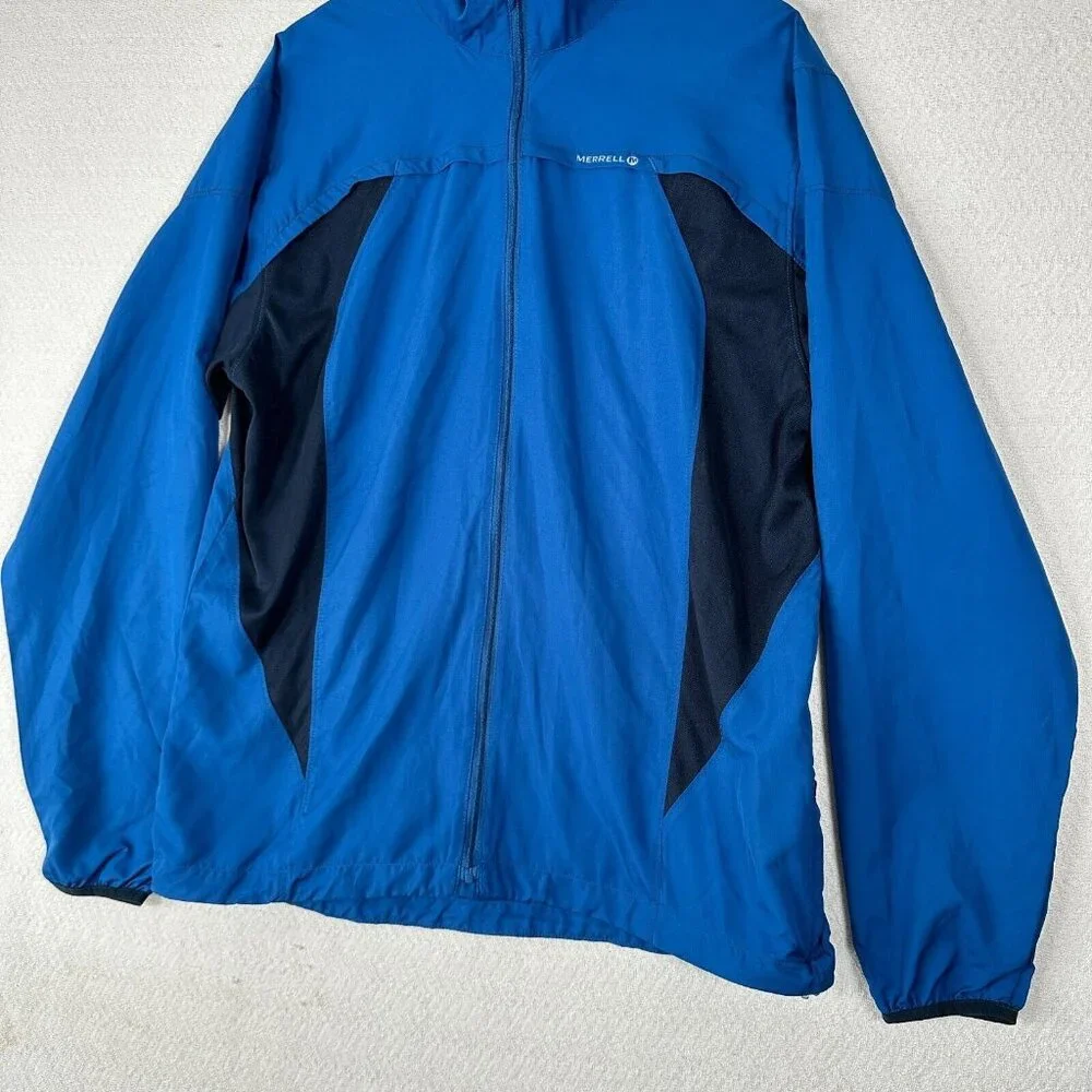 Merrell Windbreaker Jacket Mens Large Blue Zip Up Outdoors‎ Hiking Multi Pockets